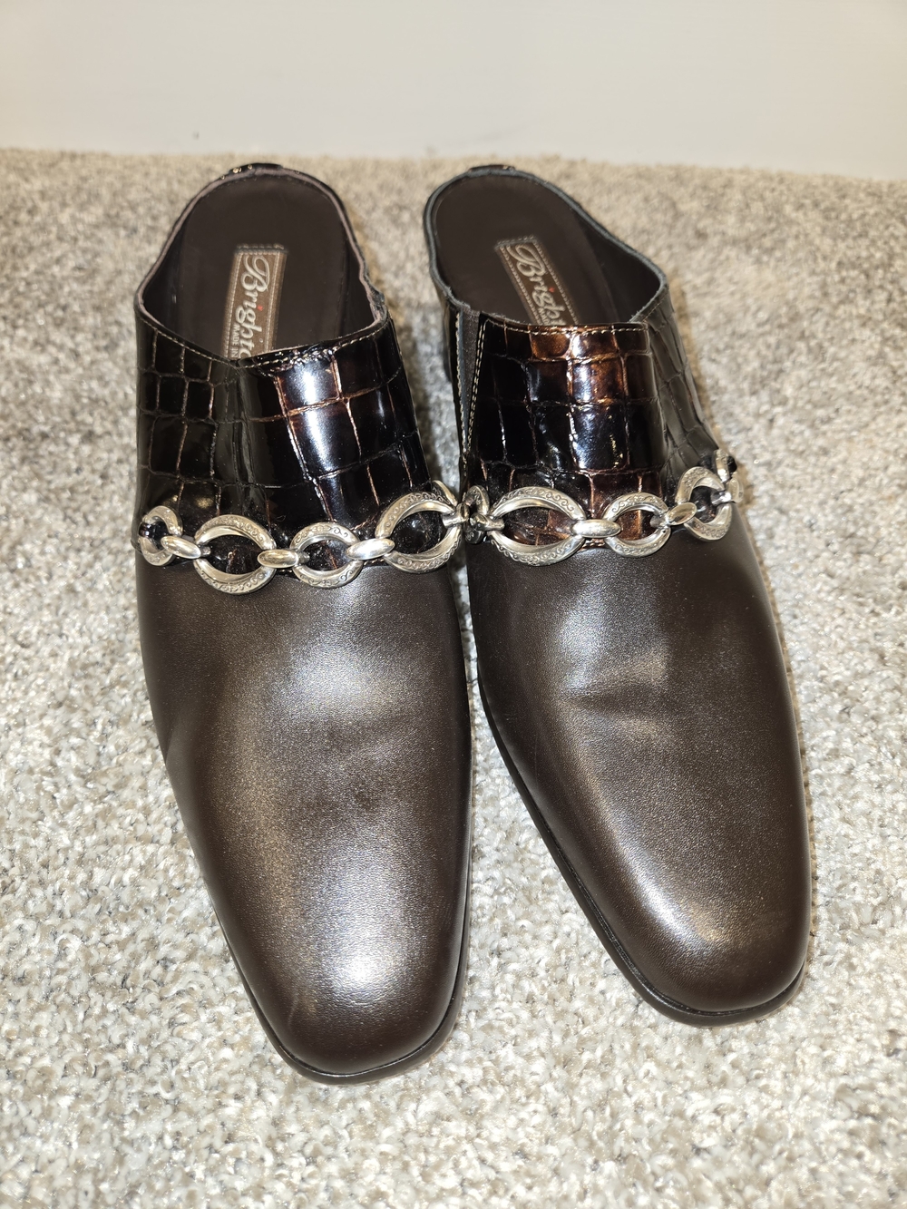 Brighton Twiggy Brown Leather Croc Embossed Mules Made In Italy 9 Quiet Luxury